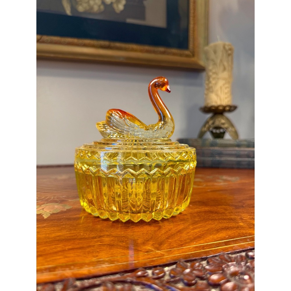 Vintage Amber‎ Glass Swan Dish
